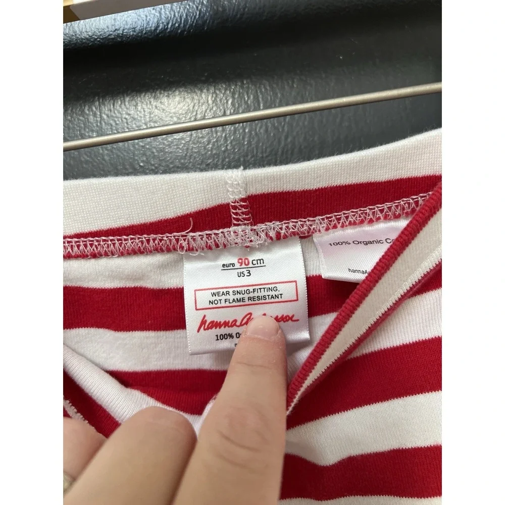 Hanna Andersson Sz 3 Organic Cotton Striped Pajama Set Green White Red Kids